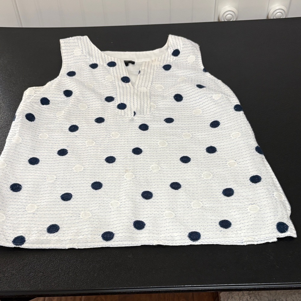 Talbots White and Navy Polka Dot Blouse